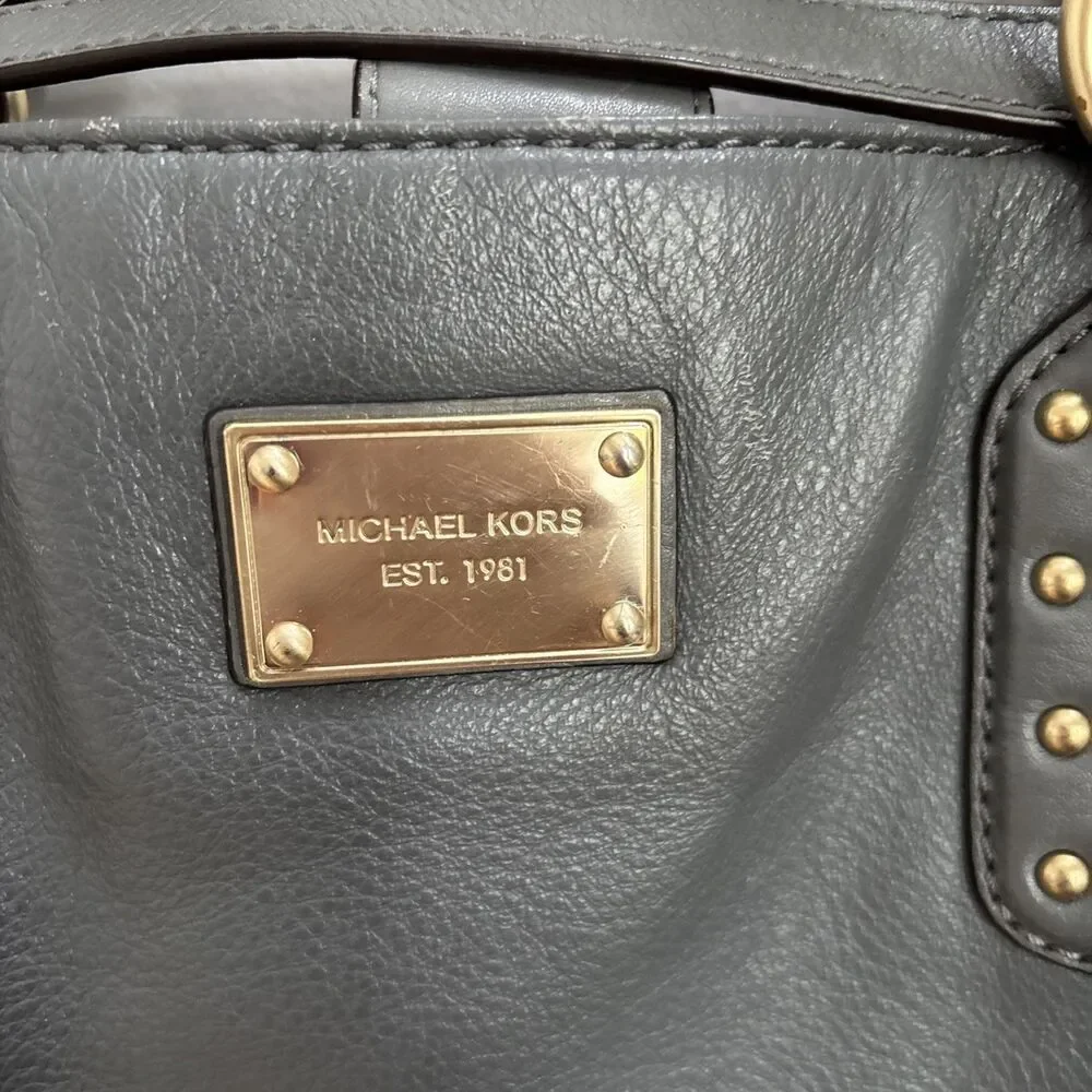 Michael Kors BIG VALLEY Large NS Tote Bag Pebbled Leather Retro Biker Glam Stud